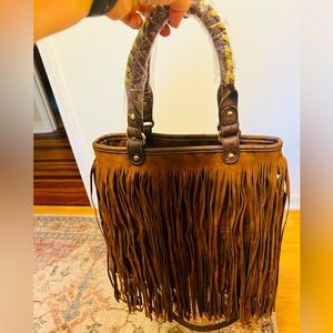 Faux Suede Fringe Top Handle Bag NWOT  Cowgirl Western